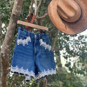 Zara Blue Jean Shorts with White Lace Trim